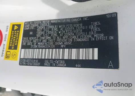 2010 Lexus Rx 350 z USA, uszkodzony, nr VIN 2T2BK1BA9AC034326